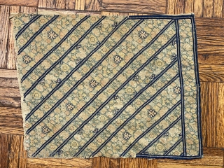Jileh Per-sian, Jilleh Perzan textile, 13x17” / 33 x 43 cm

Irregularly shaped, but reasonably complete Yazd /Zoroastrian textile, most likely meant for clothing, 

decorated with floral meander within diagonal stripes. Wear commensurate  ...