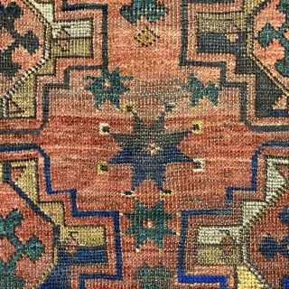 Uzbek Small Carpet or Large Rug, ca. 1890; 4’8” x 12’6”

Overall pattern of Chuval-gul variants with fluidly rendered totemic 

figures between.

Small areas of wear, tiny areas of repiling-please study photos carefully  