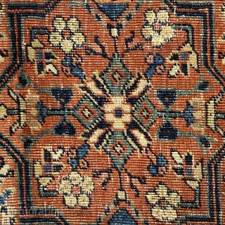 Triclinium carpet, Northwest Per-sain, ca.1880; 8’5” x 11’9” / 257 x 358 cm.

Rare, smaller-sized Triclinium, with four sections. The central section with a variant of the Herati pattern on

an indigo ground; the  ...