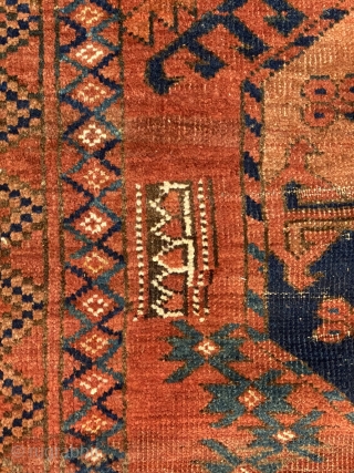 Antique Ersari Carpet, ca. 1870; 6’10 x 8’10” / 178 x 269 cm

Beautiful 19th Century example with strong madder reds and different

shades of teal, green, and mint. 18 quartered guls with clubs,  ...