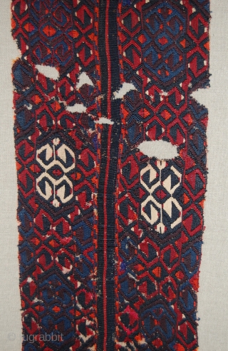 Turkish Malatya Kilim (Chuval) Fragment. 
Technique: weft-less soumak technique, a rarer type of soumak weave in which ’instead of weaving the design wefts in both directions, the weaver carries them straight back  ...