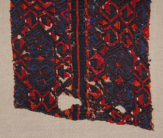 Turkish Malatya Kilim (Chuval) Fragment. 
Technique: weft-less soumak technique, a rarer type of soumak weave in which ’instead of weaving the design wefts in both directions, the weaver carries them straight back  ...