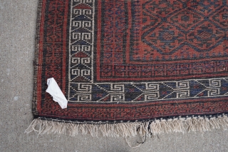 Really soft older Baluch rug or runner about 4ft x 8ft. It has really soft wool. It's in full pile with one spot near a corner with a couple knots missing. The  ...