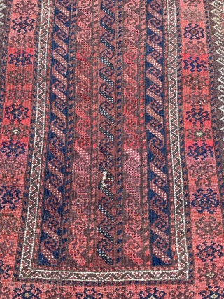 Quite old Baluch rug with field stripes normally seen on the ends or borders. 2'10" x 4'11" or 150 x 86cm            