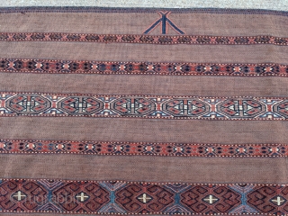 19th century Karadashli chuval in immaculate condition. No stains, wonderful colors in the striped bands. Lot's of Tekkes in this style but not Karadashlis.

2ft 8in x 3ft 9in

Cheers.     