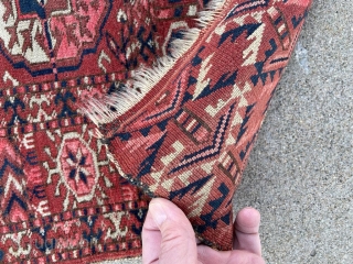 Antique Tekke sitting rug. Nice colors, no fading, fine weave. 

3'3" x 3'3"

Missing the selvedge on one side.               