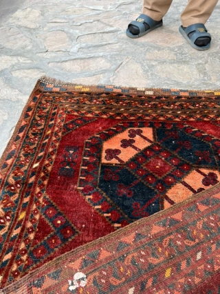 Beautiful antique Ersari wedding rug. Great condition and wonderful soft wool. It has old European inventory numbers stenciled on the back.

3'0" x 3'8"          