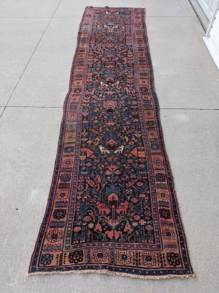 Antique Kurdish runner with gorgeous colors and full pile. 3ft6in x 15ft1in or 106x460cm. Wool on wool foundation. There are a lot of animals on this runner.

Let me know if you need  ...