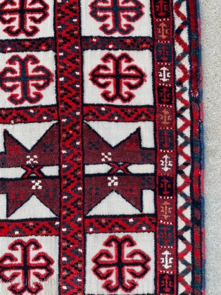 19th Century Turkmen tentband fragment. It was sold as an Igidir. 1'4" x 3'4".                   