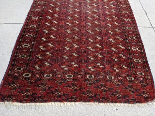 19th Century Tekke rug with rare, older elem design. 4ft x 5'2". Wonderful, deep madder red with dark and light blues. Both elems have a different pattern. 2/3rds full pile and the  ...