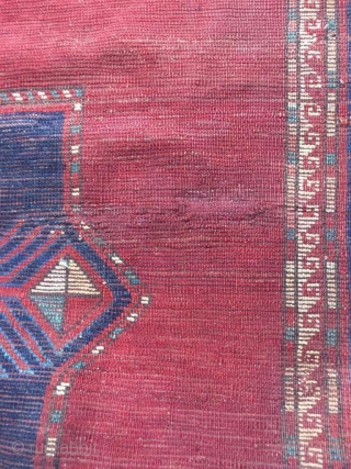 Antique Kazak rug. Beautiful open field with great greens and light blues. Good medium pile throughout. Dated. One old repair which is barely visible from the front.

Cheers.      