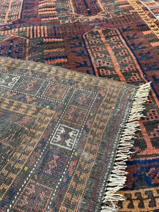 Antique Sistan Baluch rug with camel hair border and the qalam dani design. Unusual size for a qalam dani.

3'7" x 5'6"            