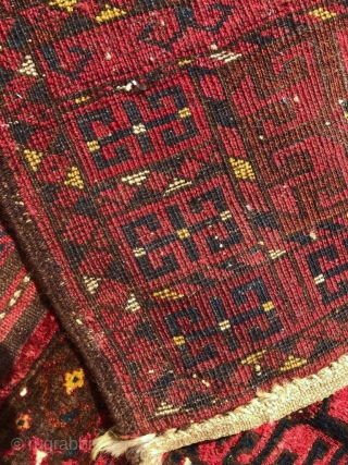 Late 19th - 1900 Ersari Germech. Really nice complete piece. One small hole repair. 1'4" x 3'3" or 40 x 100cm. Natural dyes.          