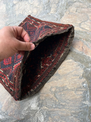 Antique Baluch soumak chanteh, complete with both sides. These are fine and hard to come by. 30 x 35cm or 1'0" x 1'2".          