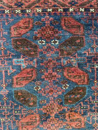 Timuri Baluch bag face with full pile and Greta colors. 25 x 24" or 64 x 61cm. Please contact me at steven.malloch@gmail.com or gerrerugs@gmail.com for purchase or questions.     