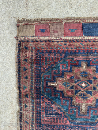 An interesting and colorful Baluch bag face with a few silk knots in the center. 23 x 21" or 59 x 54 cm. Contact me at steven.malloch@gmail.com or gerrerugs@gmail.com for purchase or  ...