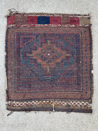 An interesting and colorful Baluch bag face with a few silk knots in the center. 23 x 21" or 59 x 54 cm. Contact me at steven.malloch@gmail.com or gerrerugs@gmail.com for purchase or  ...