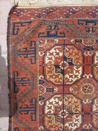 Antique Mahdad Khani Baluch with complete ends and good pile. Well drawn with unusual Tekke style elems. 90 x 150cm or 3'0" x 5'0".         