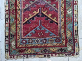 19th century Turkish Kirsehir, Mudjur prayer rug. Beautiful, natural colors. 3'5" x 5'5" or 103 x 163cm. Some repiling in the field, no large repairs.        