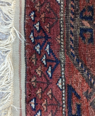 Antique Mahdad Khani Baluch with complete ends and good pile. Well drawn with unusual Tekke style elems. 90 x 158cm or 3'0" x 5'2"1.         