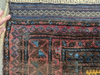 Antique Baluch prayer rug with complete ends. Beautiful wool and floppy handle. Original selvedge and no repairs. 3'6" x 4'7" or 107 x 140cm         
