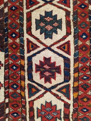 Mid - 3rd quarter 19th century Chodor main rug with beautiful colors, natural dyes.  7'3" x 10'8". Scattered repairs but generally great pile.         