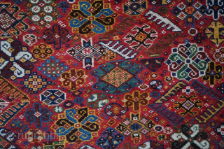 This late 19th century red ground Shekarlu rug is 160 x 225cm or 5'3" x 7'5". The overall pile is good with a few medium spots. Please contact me at: steven.malloch@gmail.com or  ...