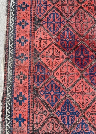 19th century Baluch rug. Original ends and sides. Field is in good condition with oxidation. Good pile. 2'10" x 5'1" or 155 x 87cm         