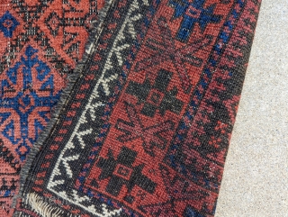 19th century Baluch rug. Original ends and sides. Field is in good condition with oxidation. Good pile. 2'10" x 5'1" or 155 x 87cm         