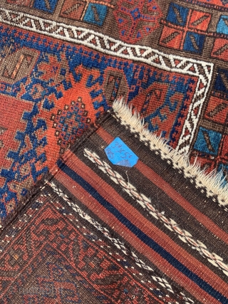 19th century Timuri Baluch rug with complete ends. 3'8" x 5'6"                      