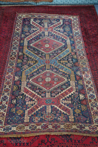 Colorful and interesting SW Persian rug, likely Luri. It was previously from the Jim Dixon collection. Original selvedge, has had some restoration. 8'3" x 5'3" or 252 x 160cm. Available. Contact me  ...