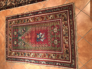 Wonderful 1870 Konya 
122x178cm
4.1x6.6ft
Small side damage Great complete headends and original selvedges 
Fabulous natural colors some low pile
No stains, no repairs wonderful fine wool         