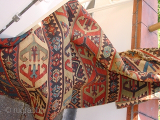 fabulous large sivas kilim part  midth 19th century? or older , wonderful natural colors, very minor repair, no stains, 
216x87cm
7.2x2.9ft            