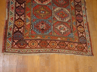 fabulous generous antique moghan long rug, great all natural colors, one small side patch repair, and some corroded brown is rewoven, complete original selvedges and headends, no tears, no holes, no stains,  ...