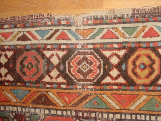 fabulous generous antique moghan long rug, great all natural colors, one small side patch repair, and some corroded brown is rewoven, complete original selvedges and headends, no tears, no holes, no stains,  ...