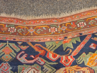 161x315cm  5.4x10.5ft

dated karabagh with stunning natural colors, the greens, blues and warm orange etc,
flat lying, selvedges cut and secured, clean , no holes, no tears two incisisions to make it lay  ...