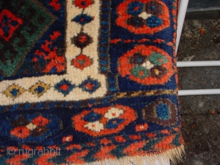 lustrous silky wool, fabulous natural colors, great selvedges, no holes, headends secured, wonderful aubergine apricot, etc. 1870 jaff kurdish bagface
97x63cm
3.2x2.1             