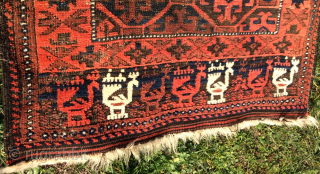 Antique Baluch bird rug,great wool and colors.1880 circa size135x73-pleas inquire for more images                    