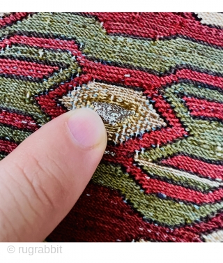 Shahsevan soumac bagface circa 1870 all good natural colors. woven with silver thread in the center,very good condition,size 54x62cm              