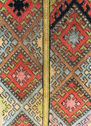 antique Baluch noble embroidery with raw silk on cotton, Size 200x19cm                      