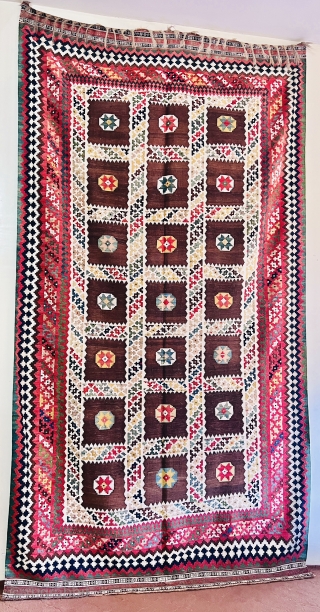 excellent quality and very fine Qashqai kilim circa 1880 in very good condition all good natural colors the white color all in cotton,size 290x155cm         