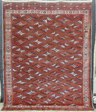 Brilliant Yomud 19th century main carpet. Complete in excellent condition, all natural dyes with very fine weave, velvety full even pile and original kelim ends. Great elem design. Size is 304 x  ...