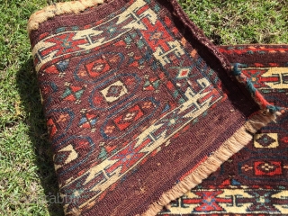 Fine 19th century Turkoman Yomud Group (Abdal) torba. Wonderful saturated colors, rare field and border design and rich soft wool. Complete with some slight moth bites. Priced to sell.    