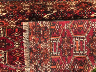 Turkoman Tekke chuval fragment in excellent condition. Very finely woven. Ends secured. Size is 52x82 cm.                 