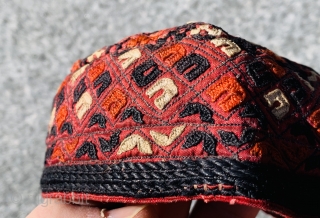 old Turkmen cap Embroidery in silk.                           