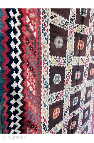 excellent quality and very fine Qashqai kilim circa 1880 in very good condition all good natural colors the white color all in cotton,size 290x155cm         