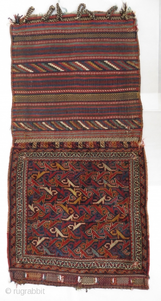 Lovely tribal Persian bag (Khamseh)very fine-spun good rich vegetable dyes with a piece of silk Pale green.good condition size 116x60cm             