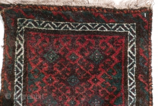 This is a very plush Baluch 'ballsht' with a high and lustrous pile,  blanket-like;  colors - two of aubergine, blue-green,  reddish-orange and white - are deep,  rich and  ...