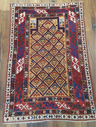 Unique Shirvan rug , Excellent piece, Orjinal and mint condition. Date bye the weaver 126 years old. the size 3x4'4 (92x132cm)            