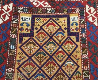 Unique Shirvan rug , Excellent piece, Orjinal and mint condition. Date bye the weaver 126 years old. the size 3x4'4 (92x132cm)            